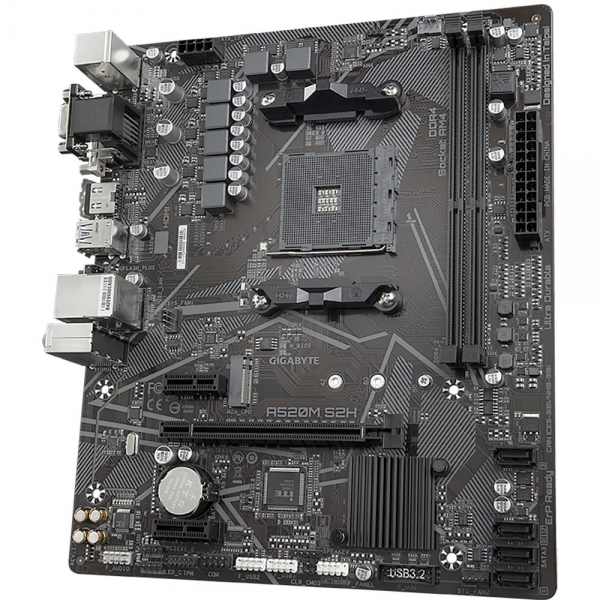 Материнская плата Gigabyte A520M S2H, Socket AM4, AMD A520, 2xDDR4-3200, D-SUB+DVI-D+HDMI, 1xPCI-Ex16, 2xPCI-Ex1, 4xSATA3(RAID 0/1/10), 1xM.2, 8 Ch Audio, GLan, (2+4)xUSB2.0, (4+2)xUSB3.2, 1xPS/2, mATX, RTL {10} (809720)