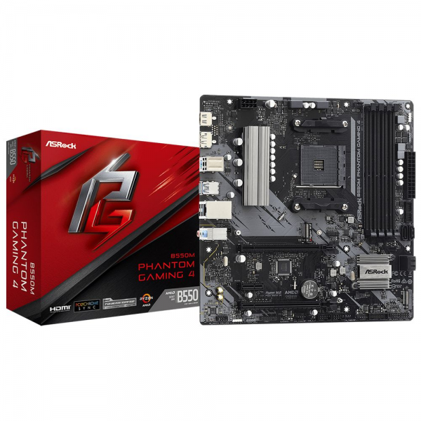 Материнская плата ASRock B550M PHANTOM GAMING 4, Socket AM4, AMD B550, 4xDDR4-3200, HDMI+DP, 2xPCI-Ex16, 1xPCI-Ex1, 4xSATA3(RAID 0/1/10), 2xM.2, 8 Ch Audio, 1xGLan, (2+4)xUSB2.0, (4+4)xUSB3.2, 1xPS/2, mATX, RTL,(932755)