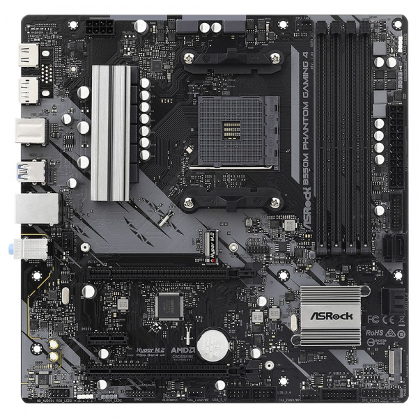 Материнская плата ASRock B550M PHANTOM GAMING 4, Socket AM4, AMD B550, 4xDDR4-3200, HDMI+DP, 2xPCI-Ex16, 1xPCI-Ex1, 4xSATA3(RAID 0/1/10), 2xM.2, 8 Ch Audio, 1xGLan, (2+4)xUSB2.0, (4+4)xUSB3.2, 1xPS/2, mATX, RTL,(932755)