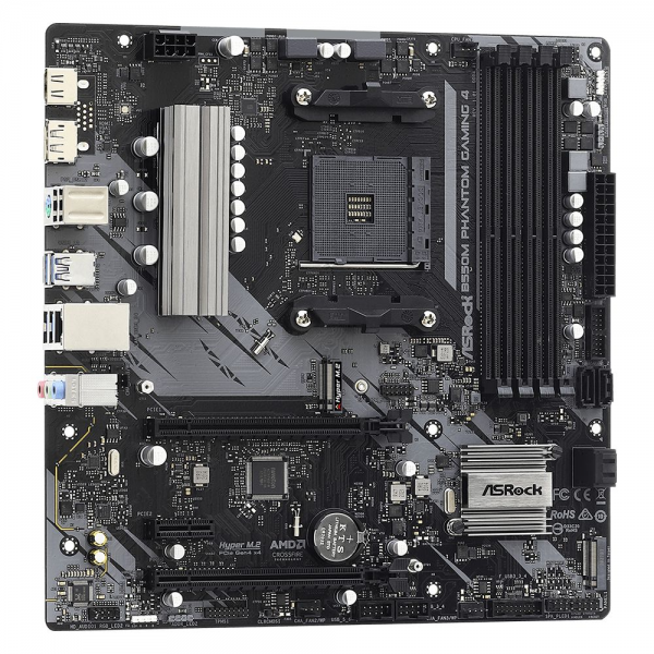 Материнская плата ASRock B550M PHANTOM GAMING 4, Socket AM4, AMD B550, 4xDDR4-3200, HDMI+DP, 2xPCI-Ex16, 1xPCI-Ex1, 4xSATA3(RAID 0/1/10), 2xM.2, 8 Ch Audio, 1xGLan, (2+4)xUSB2.0, (4+4)xUSB3.2, 1xPS/2, mATX, RTL,(932755)