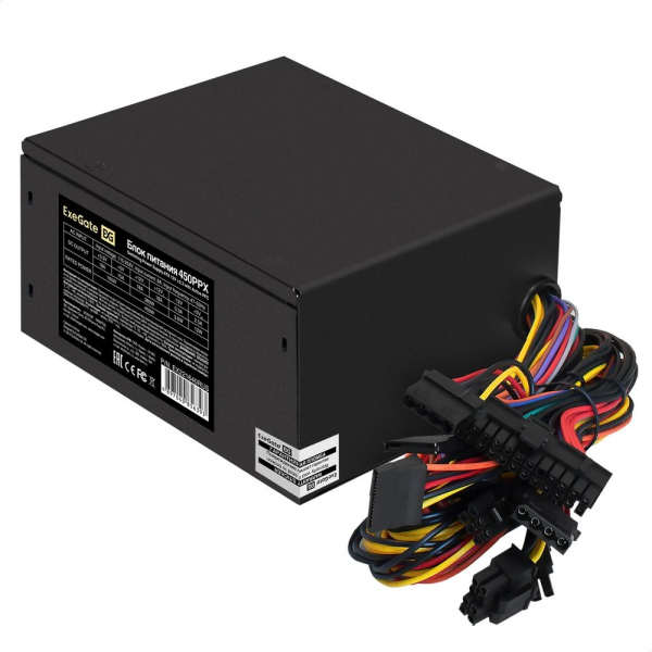 Блок питания Exegate EX221640RUS 450W 450PPX RTL, ATX, black, APFC, 14cm, 24p+(4+4)p, PCI-E, 4*IDE, 5*SATA, FDD