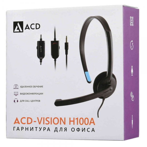 Гарнитура ACD-Call H100A |ACD-H100A-AB1| черная, mini jack 3.5mm, 1х динамик 40мм, поворотный |ACD-H100A-AB1| микрофон, управление на проводе, длина провода 1,6м (551929)