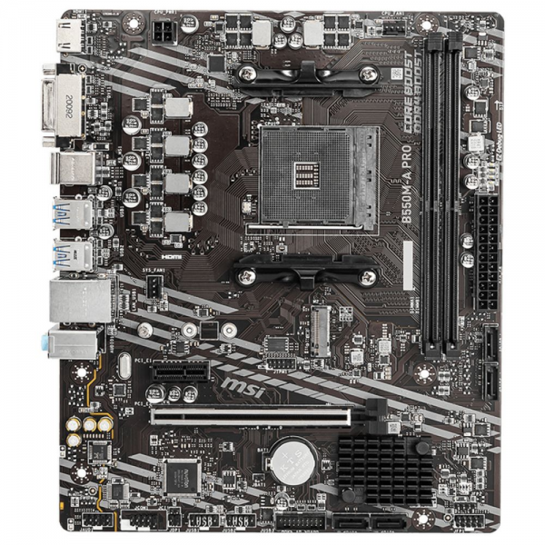 Материнская плата MSI B550M-A PRO B550, AM4, 2*DDR4, 1*PCIEx16, 1*PCIEx1, 1*M.2, 6*USB3.2Gen1, 6*USB2.0, 4*SATA3.0, 1G, DVI, HDMI, M-ATX, RTL
