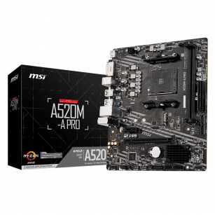 Материнская плата MSI A520M-A PRO A520, AM4, 2*DDR4, 1*PCIEx16, 1*PCIEx1, 1*M.2, 6*USB3.2Gen1, 6*USB2.0, 4*SATA3.0, 1G, DVI, HDMI, M-ATX, RTL