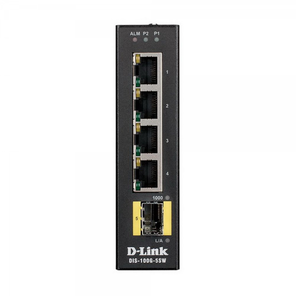 Коммутатор D-Link DIS-100G-5SW/A1A Промышленный неуправляемый коммутатор с 4 портами 10/100/1000Base-T и 1 портом 1000Base-X SFP. RTL {10}