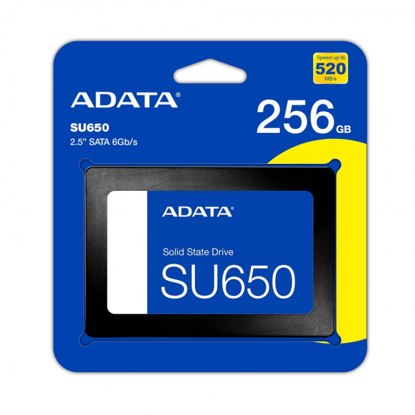 Твердотельный накопитель SSD ADATA SU650 ASU650SS-256GT-R 256GB 2.5" Client SATA 6Gb/s, 520/450, IOPS 40/75K, MTBF 2M, 3D NAND, DRAM less, 140TBW, 0,5DWPD, RTL {100} (931511)