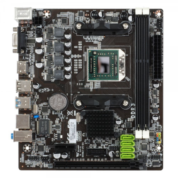 Материнская плата с ЦПУ Esonic A88DA with A8-5500M Socket FS1, AMD A88, 2xDDR3-1600, D-SUB, HDMI, 1xPCI-Ex16x, 1xPCI, 4xSATA3, 6 Ch Audio, Lan, 2xUSB3.0, 6xUSB2.0, 2xPS/2, mATX, {20}