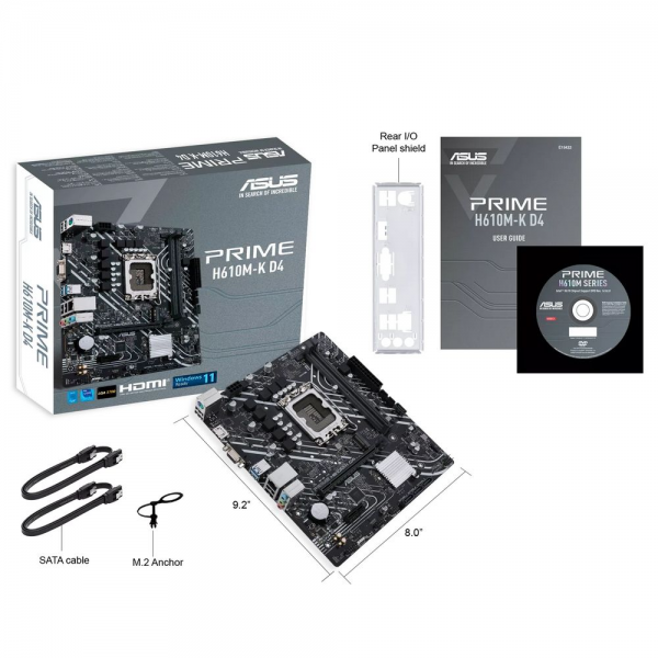 Материнская плата ASUS PRIME H610M-K D4 LGA1700 mATX 2xDDR4 PCIEx16 PCIEx1 M.2 HDMI VGA GLAN (565499)