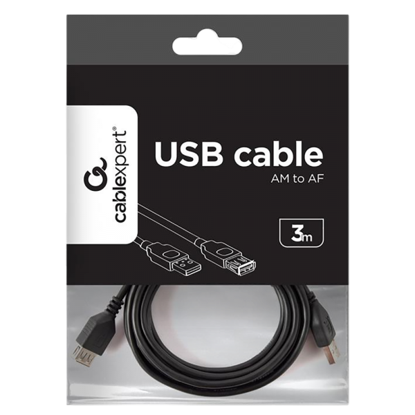 Кабель удлинитель USB2.0 Pro Cablexpert CCP-USB2-AMAF-10 AM/AF, 3.0м, экран, черный, пакет (041959)