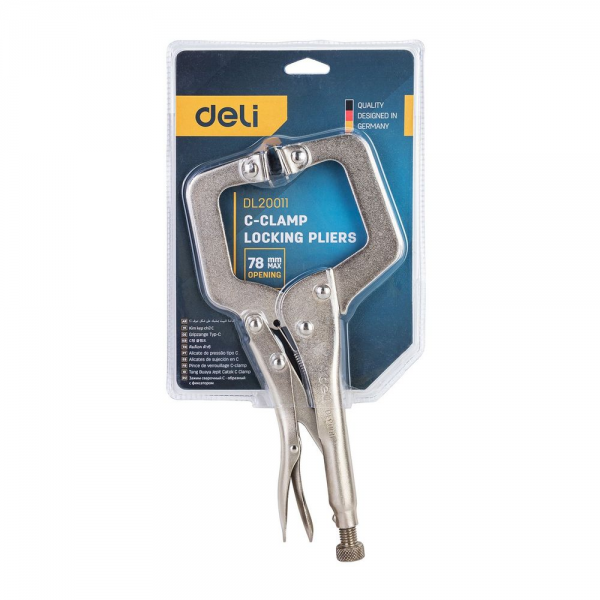 Зажимные клещи С-образные с фиксатором Deli DL20011 280мм, рабочий ход 78мм, регулировочный винт