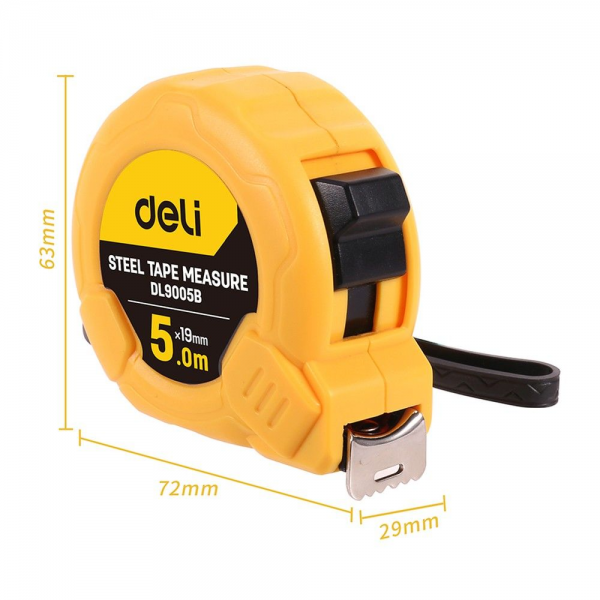 Рулетка Deli DL9005B 5м*19мм, метрическая, ударопрочный корпус