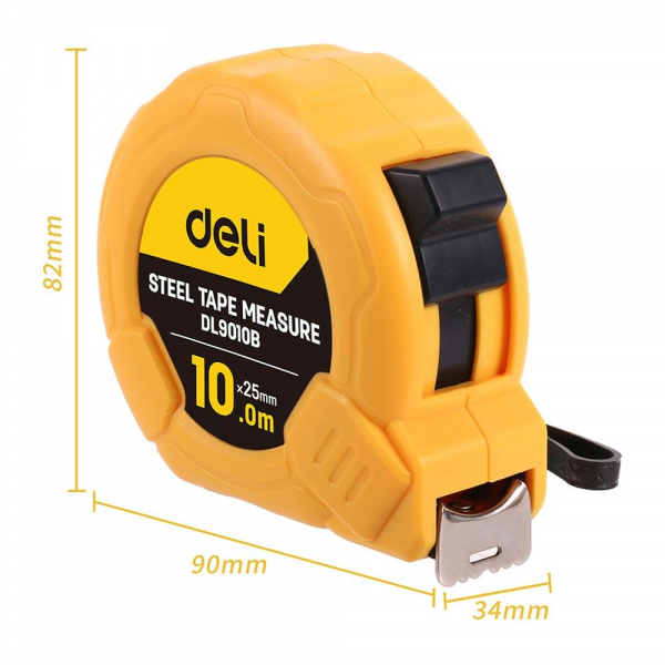 Рулетка Deli DL9010B 10м*25мм, метрическая, ударопрочный корпус