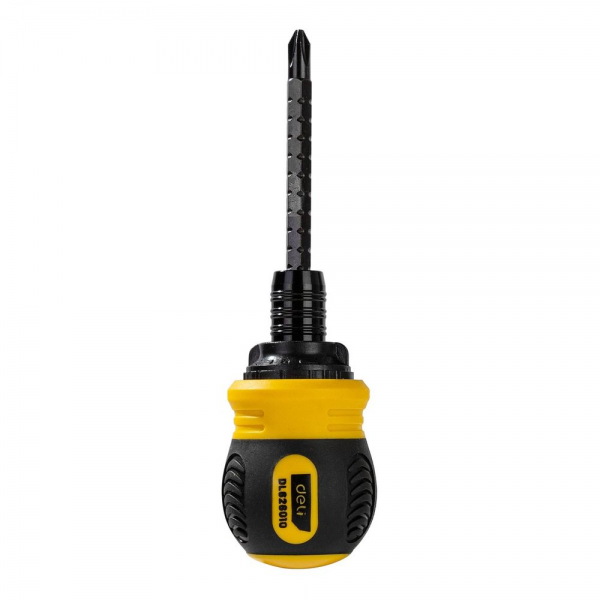 Двухсторонняя отвертка с трещеткой Deli DL626010 PH2+SL6x85мм, сталь CrV, длина: 95-140 мм, диаметр хвостовика 6,3мм.