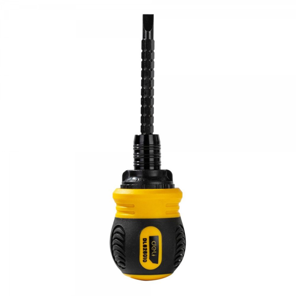 Двухсторонняя отвертка с трещеткой Deli DL626010 PH2+SL6x85мм, сталь CrV, длина: 95-140 мм, диаметр хвостовика 6,3мм.