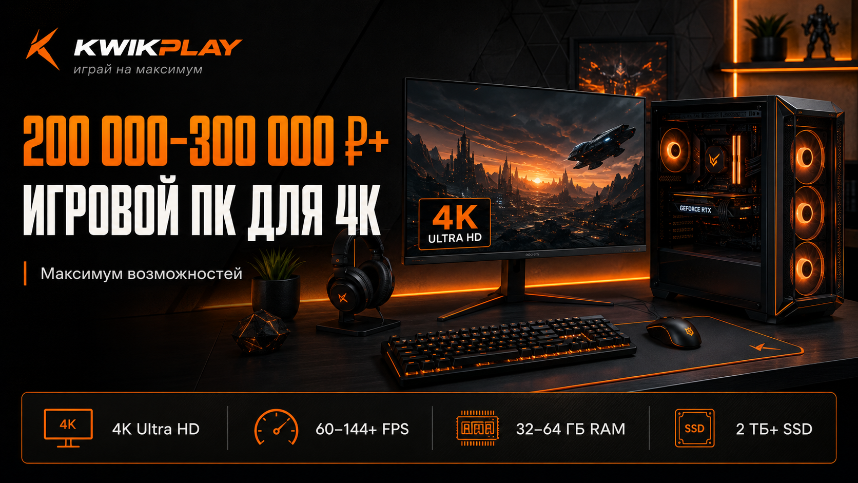 Игровой компьютер от 200000 до 300000 рублей для 4K